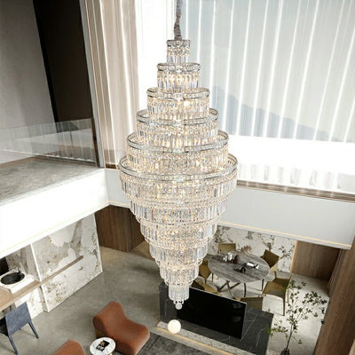 Chrome Extra Large Crystal Chandelier for Foyer Staircase Living Room Entrance Ceiling Light Fixture In Silver - cyranlamps