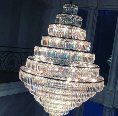 Chrome/ Silver/ Gold Extra Large Chandelier For Foyer Living Room Staircase Crystal Ceiling Lighting Fixture - cyranlamps