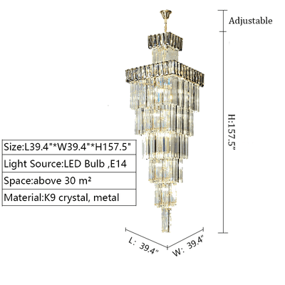 Decorative Large Vertical Crystal Staircase Chandelier Foyer Ceiling Light Fixture Lamp In Gray/ Amber Brim - cyranlamps