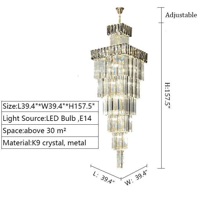 Decorative Large Vertical Crystal Staircase Chandelier Foyer Ceiling Light Fixture Lamp In Gray/ Amber Brim - cyranlamps