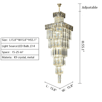Decorative Large Vertical Crystal Staircase Chandelier Foyer Ceiling Light Fixture Lamp In Gray/ Amber Brim - cyranlamps