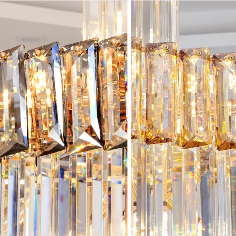Decorative Large Vertical Crystal Staircase Chandelier Foyer Ceiling Light Fixture Lamp In Gray/ Amber Brim - cyranlamps