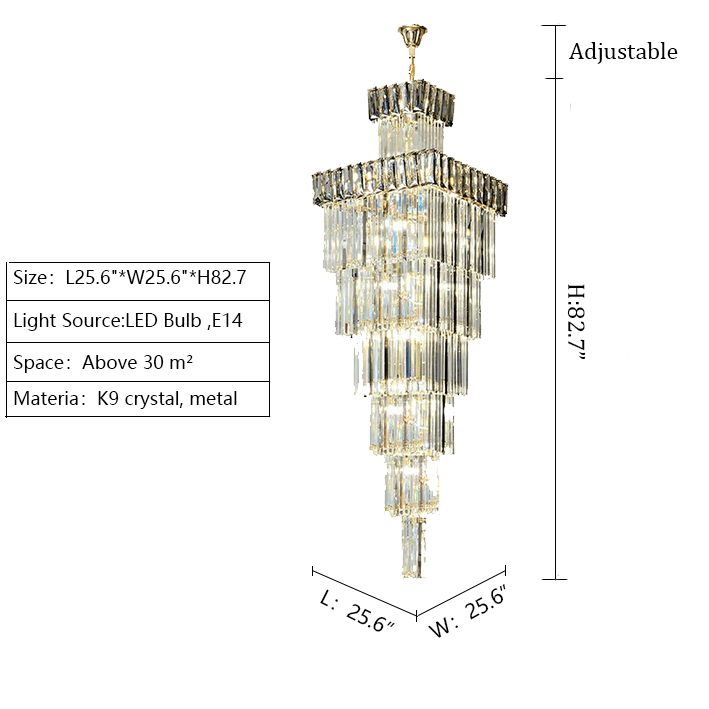 Decorative Large Vertical Crystal Staircase Chandelier Foyer Ceiling Light Fixture Lamp In Gray/ Amber Brim - cyranlamps