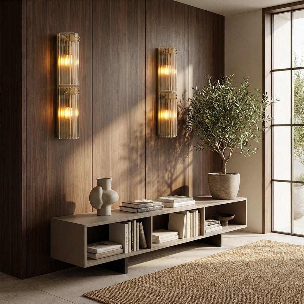 Delsia Fluted Glass Wall Sconce - cyranlamps