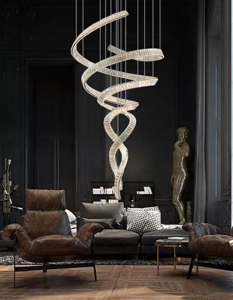 Designer Foyer Living Room Ceiling Light Fixture Stylish Spiral Crystal Chandelier For Hotel Entrance - cyranlamps