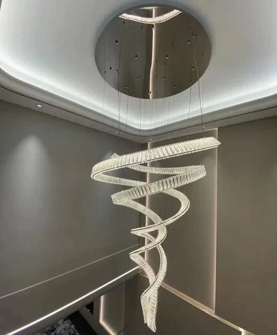 Designer Foyer Living Room Ceiling Light Fixture Stylish Spiral Crystal Chandelier For Hotel Entrance - cyranlamps