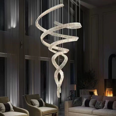 Designer Foyer Living Room Ceiling Light Fixture Stylish Spiral Crystal Chandelier For Hotel Entrance - cyranlamps