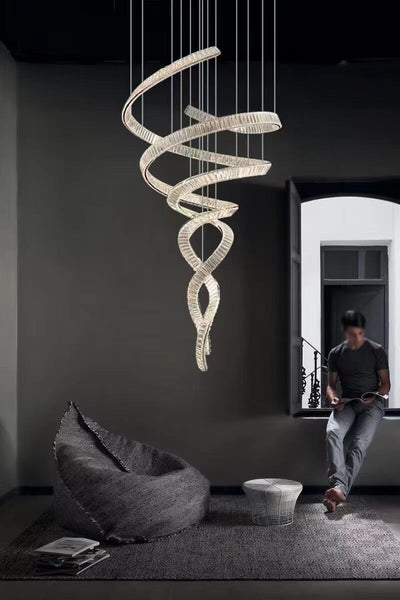Designer Foyer Living Room Ceiling Light Fixture Stylish Spiral Crystal Chandelier For Hotel Entrance - cyranlamps