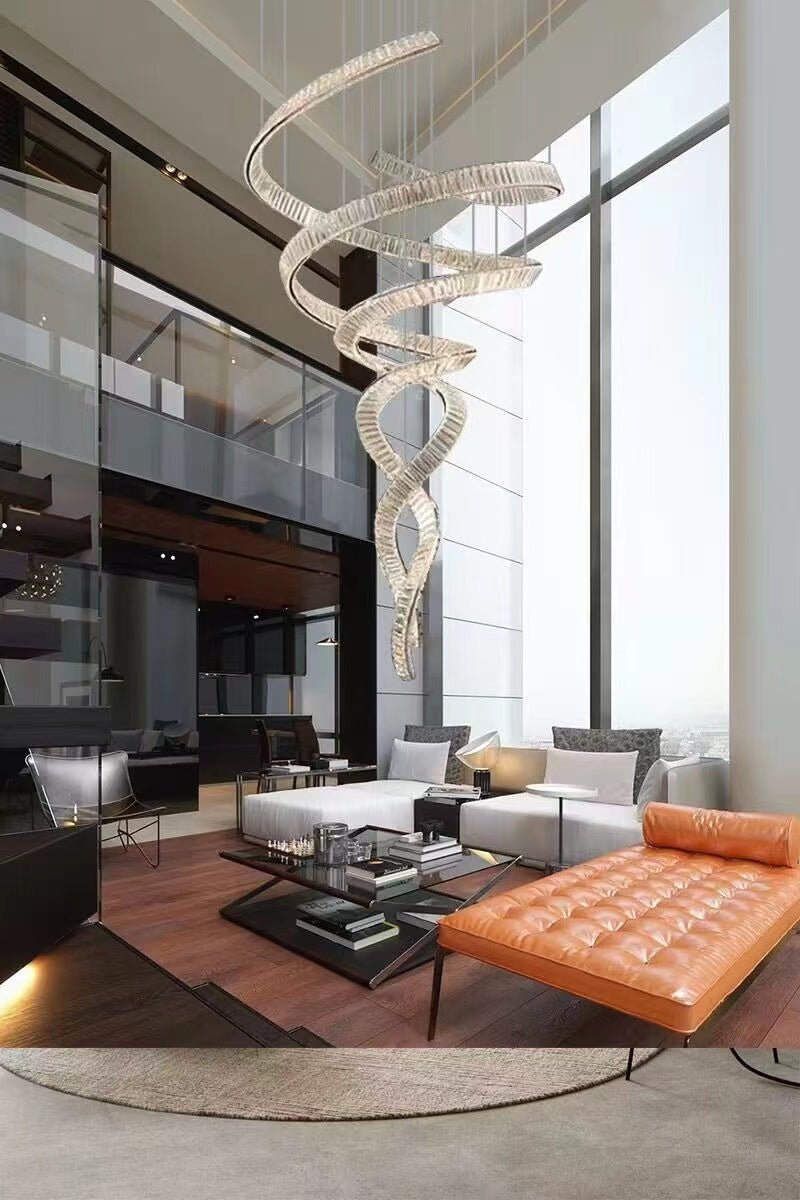 Designer Foyer Living Room Ceiling Light Fixture Stylish Spiral Crystal Chandelier For Hotel Entrance - cyranlamps