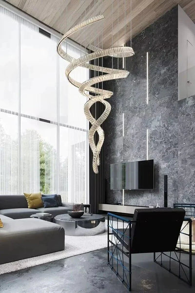 Designer Foyer Living Room Ceiling Light Fixture Stylish Spiral Crystal Chandelier For Hotel Entrance - cyranlamps