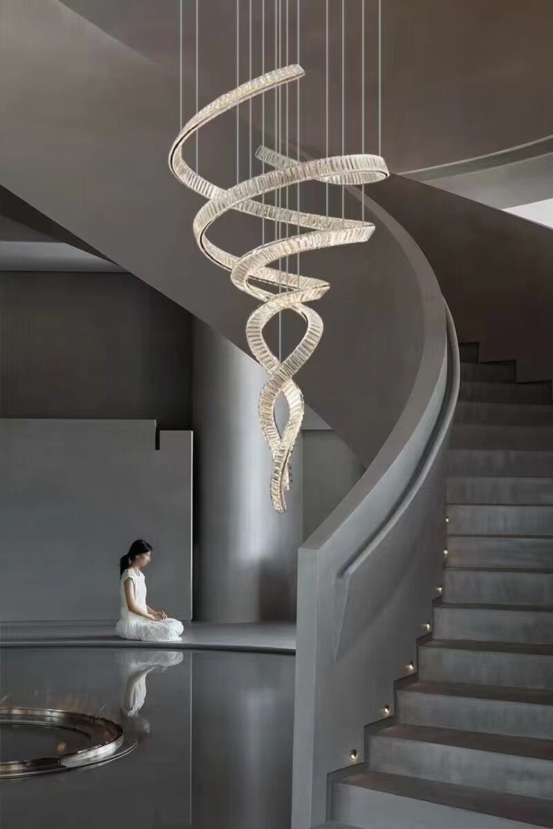 Designer Foyer Living Room Ceiling Light Fixture Stylish Spiral Crystal Chandelier For Hotel Entrance - cyranlamps