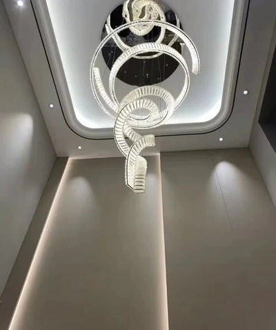 Designer Foyer Living Room Ceiling Light Fixture Stylish Spiral Crystal Chandelier For Hotel Entrance - cyranlamps