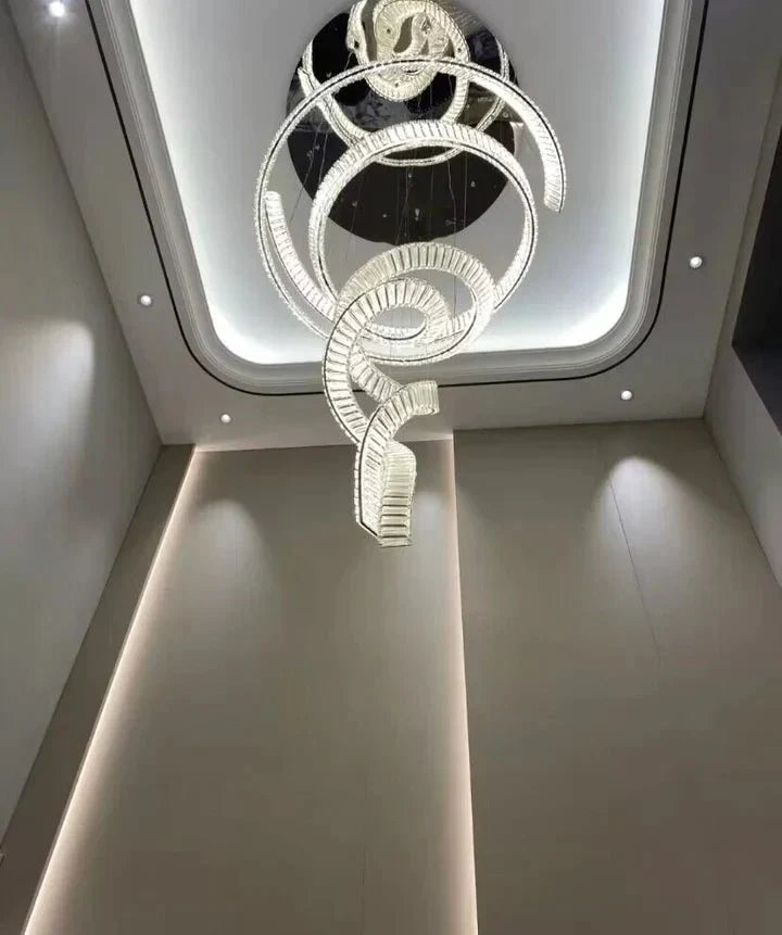 Designer Foyer Living Room Ceiling Light Fixture Stylish Spiral Crystal Chandelier For Hotel Entrance - cyranlamps