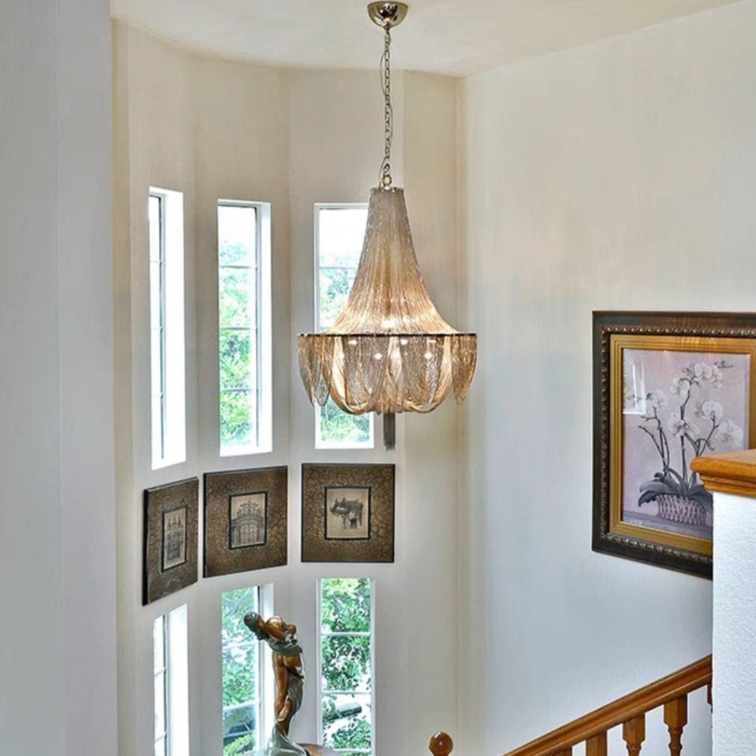 Designer Models Oversized Aluminium Long Tassel Pendant Chendelier for Large Living Room/Staircase/Villa - cyranlamps