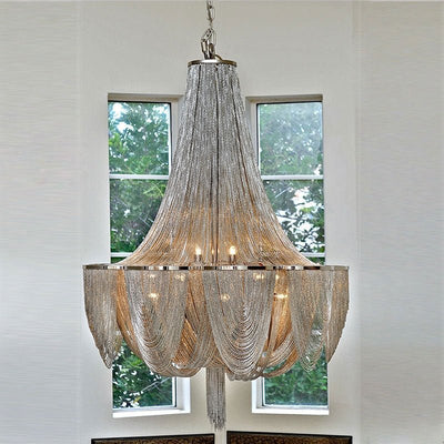 Designer Models Oversized Aluminium Long Tassel Pendant Chendelier for Large Living Room/Staircase/Villa - cyranlamps