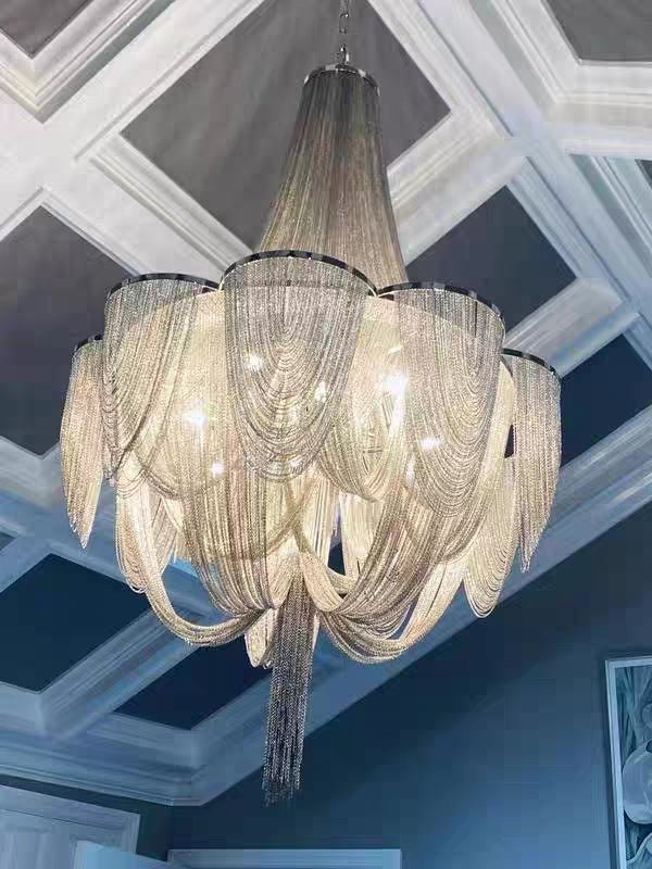 Designer Models Oversized Aluminium Long Tassel Pendant Chendelier for Large Living Room/Staircase/Villa - cyranlamps