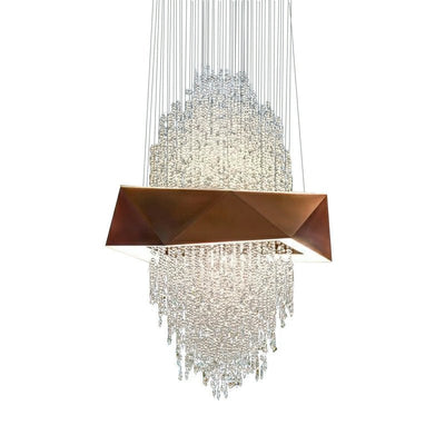 Duplex Living Room Crystal Pendant Chandelier Luxury Hotel Entryway Ceiling Light Fixture In Gold Finish - cyranlamps