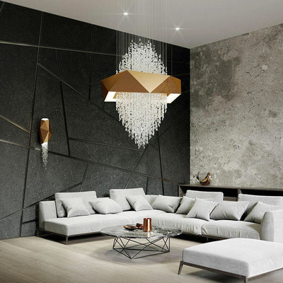 Duplex Living Room Crystal Pendant Chandelier Luxury Hotel Entryway Ceiling Light Fixture In Gold Finish - cyranlamps