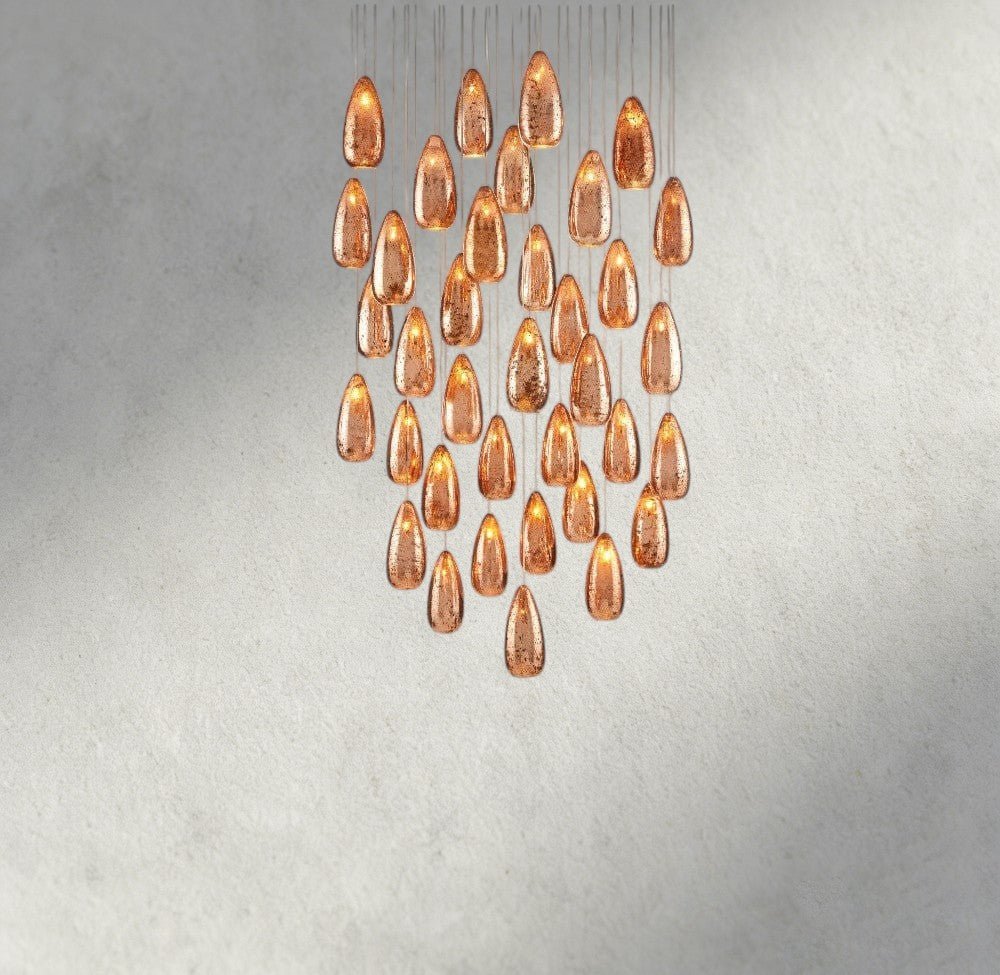 Edda Round Glass Chandelier 23", 35" - cyranlamps