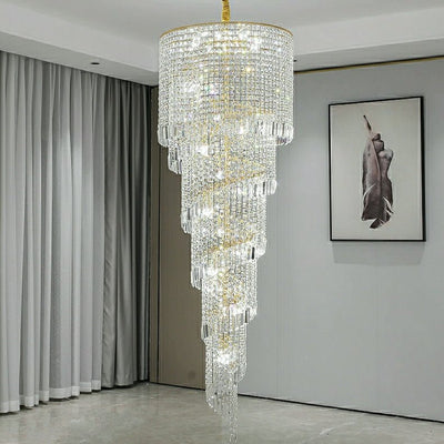 Elegant Foyer Hall Chandelier Long Crystal Ceiling Light Fixture For Living Room Entryway Staircase - cyranlamps