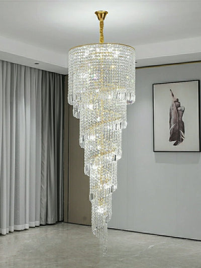 Elegant Foyer Hall Chandelier Long Crystal Ceiling Light Fixture For Living Room Entryway Staircase - cyranlamps
