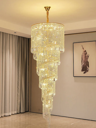 Elegant Foyer Hall Chandelier Long Crystal Ceiling Light Fixture For Living Room Entryway Staircase - cyranlamps
