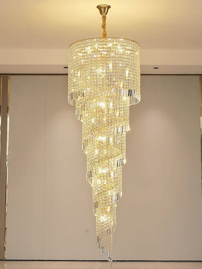 Elegant Foyer Hall Chandelier Long Crystal Ceiling Light Fixture For Living Room Entryway Staircase - cyranlamps