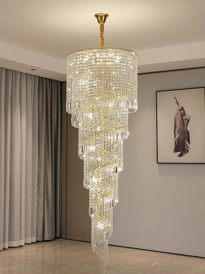 Elegant Foyer Hall Chandelier Long Crystal Ceiling Light Fixture For Living Room Entryway Staircase - cyranlamps