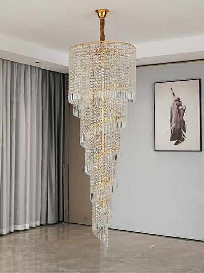 Elegant Foyer Hall Chandelier Long Crystal Ceiling Light Fixture For Living Room Entryway Staircase - cyranlamps