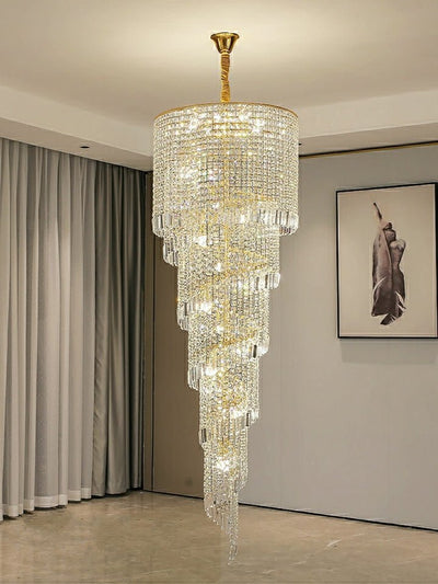 Elegant Foyer Hall Chandelier Long Crystal Ceiling Light Fixture For Living Room Entryway Staircase - cyranlamps