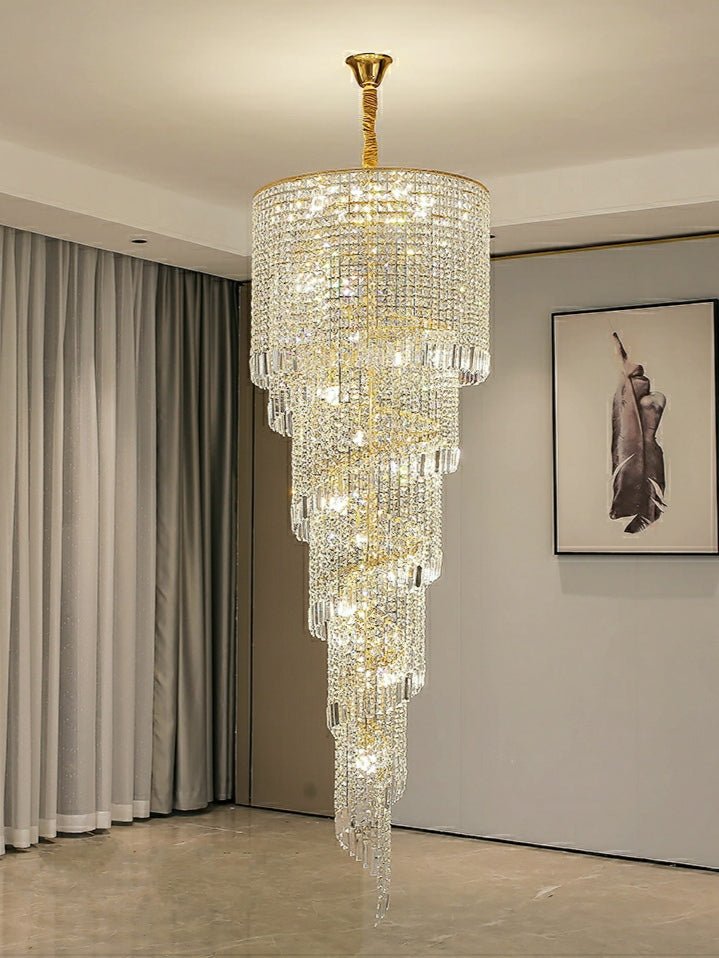 Elegant Foyer Hall Chandelier Long Crystal Ceiling Light Fixture For Living Room Entryway Staircase - cyranlamps