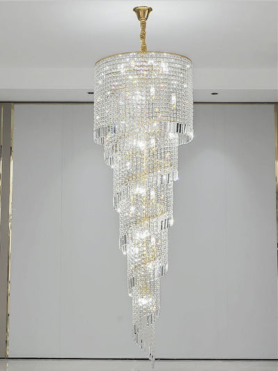 Elegant Foyer Hall Chandelier Long Crystal Ceiling Light Fixture For Living Room Entryway Staircase - cyranlamps