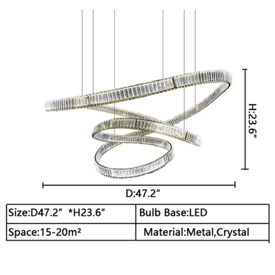 Elegant Restaurant Rings Crystal Chandelier Foyer Living Room Ceiling Pendant Light Fixture - cyranlamps