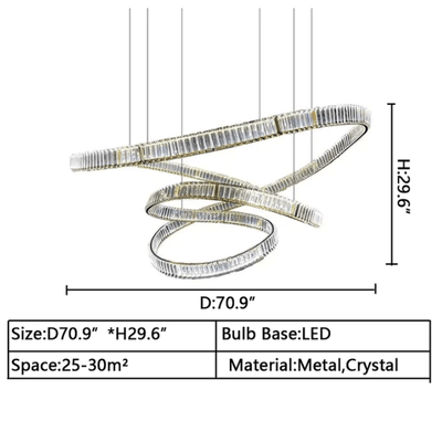 Elegant Restaurant Rings Crystal Chandelier Foyer Living Room Ceiling Pendant Light Fixture - cyranlamps