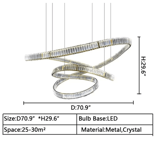 Elegant Restaurant Rings Crystal Chandelier Foyer Living Room Ceiling Pendant Light Fixture - cyranlamps