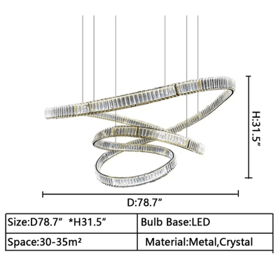 Elegant Restaurant Rings Crystal Chandelier Foyer Living Room Ceiling Pendant Light Fixture - cyranlamps