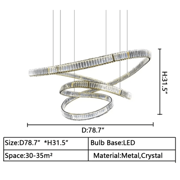 Elegant Restaurant Rings Crystal Chandelier Foyer Living Room Ceiling Pendant Light Fixture - cyranlamps