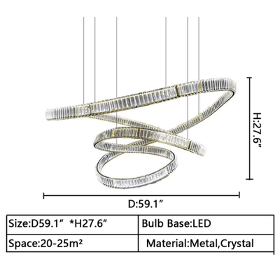 Elegant Restaurant Rings Crystal Chandelier Foyer Living Room Ceiling Pendant Light Fixture - cyranlamps