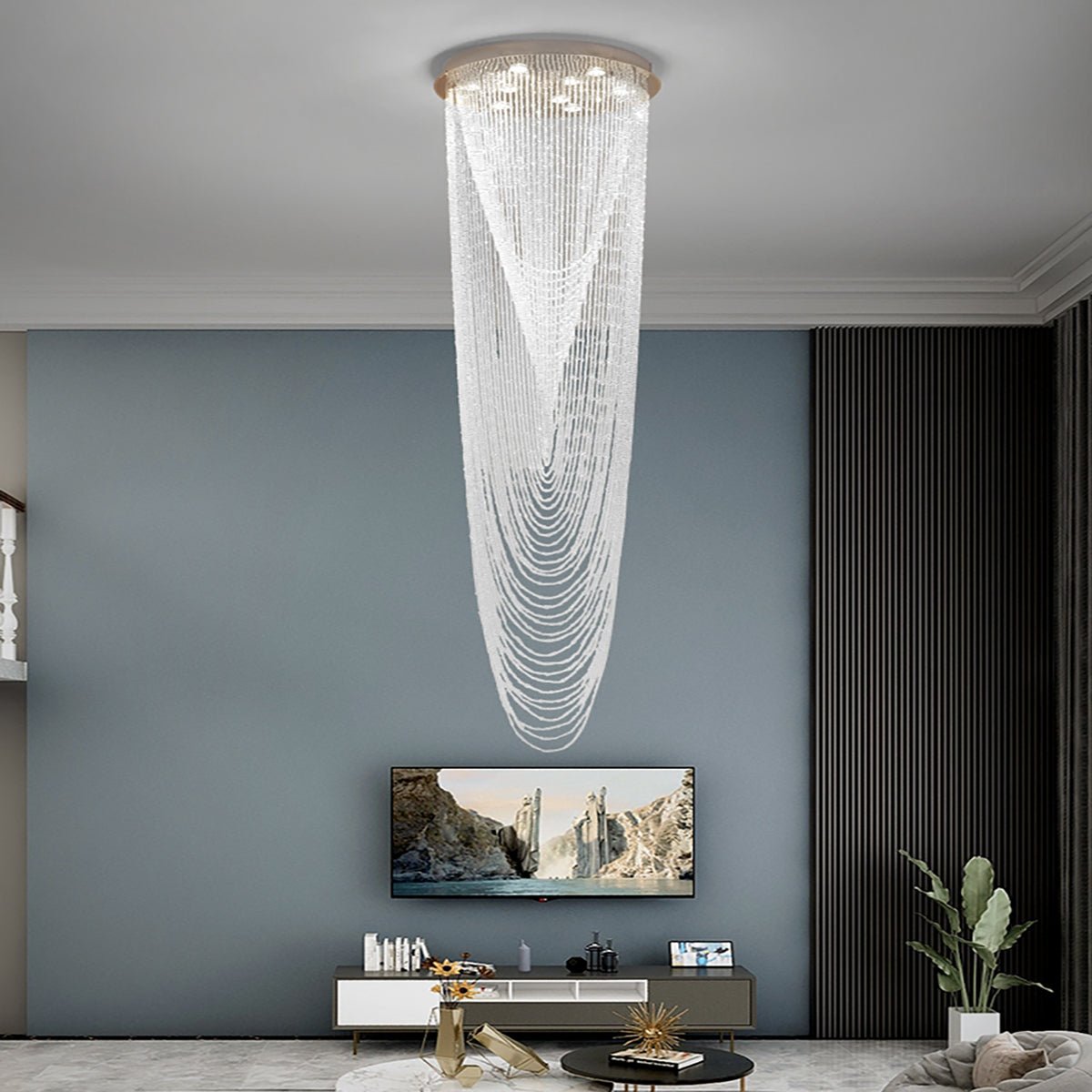 Extra Large Affordable Luxury Tiered Tassel Watefall Crystal Chandelier for Spiral Staircase/Villa/Hotel Lobby/Foyer - cyranlamps