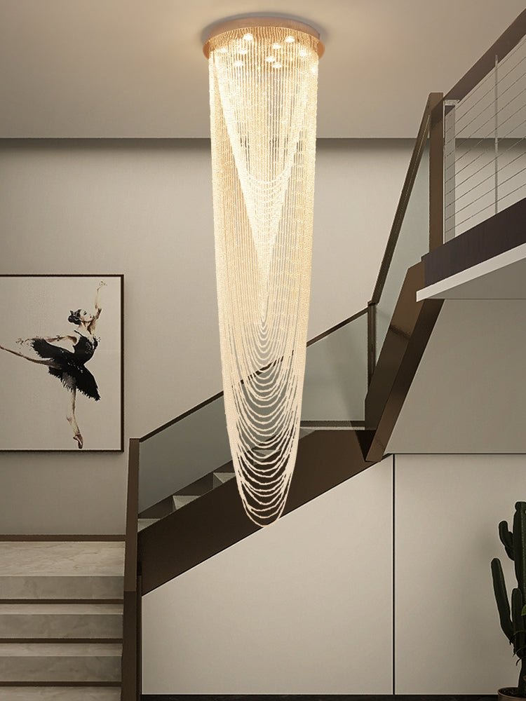 Extra Large Affordable Luxury Tiered Tassel Watefall Crystal Chandelier for Spiral Staircase/Villa/Hotel Lobby/Foyer - cyranlamps