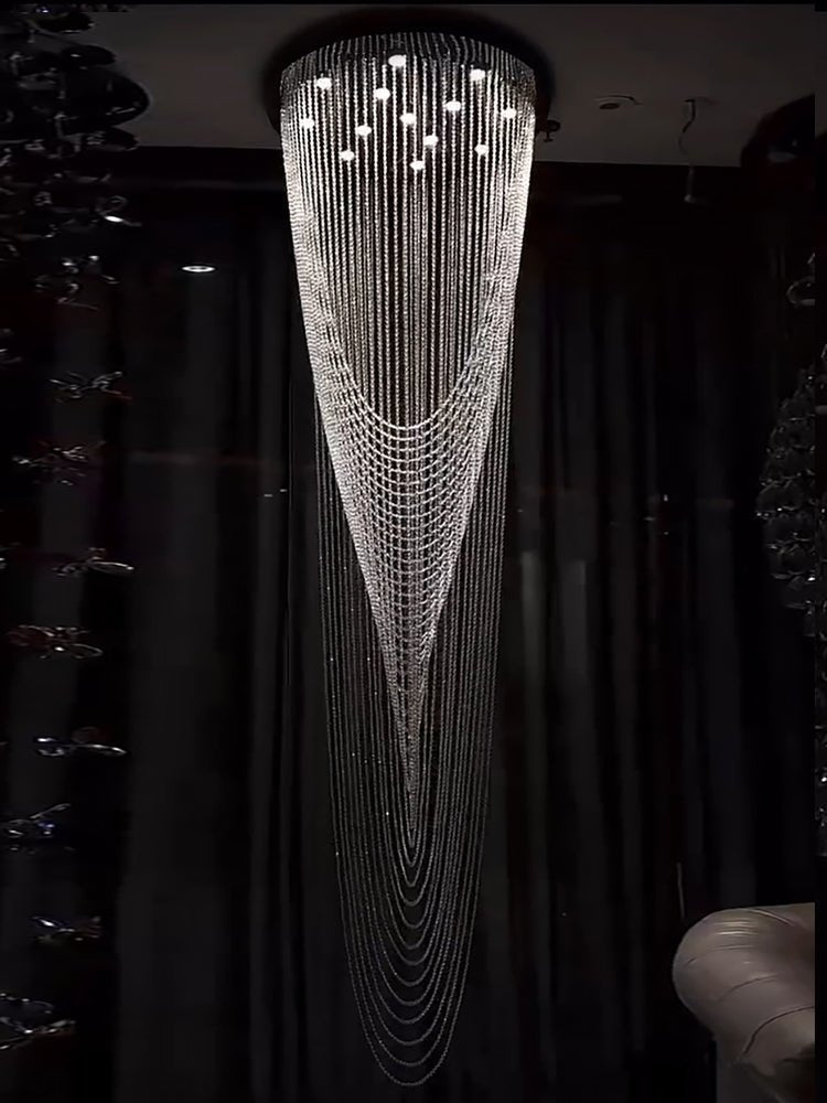 Extra Large Affordable Luxury Tiered Tassel Watefall Crystal Chandelier for Spiral Staircase/Villa/Hotel Lobby/Foyer - cyranlamps