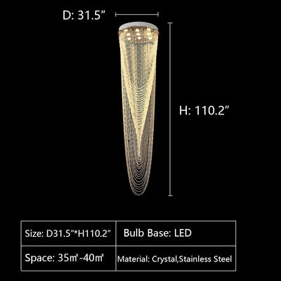 Extra Large Affordable Luxury Tiered Tassel Watefall Crystal Chandelier for Spiral Staircase/Villa/Hotel Lobby/Foyer - cyranlamps