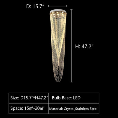 Extra Large Affordable Luxury Tiered Tassel Watefall Crystal Chandelier for Spiral Staircase/Villa/Hotel Lobby/Foyer - cyranlamps