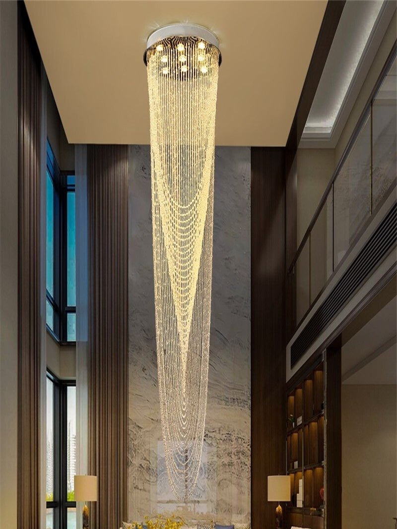 Extra Large Affordable Luxury Tiered Tassel Watefall Crystal Chandelier for Spiral Staircase/Villa/Hotel Lobby/Foyer - cyranlamps