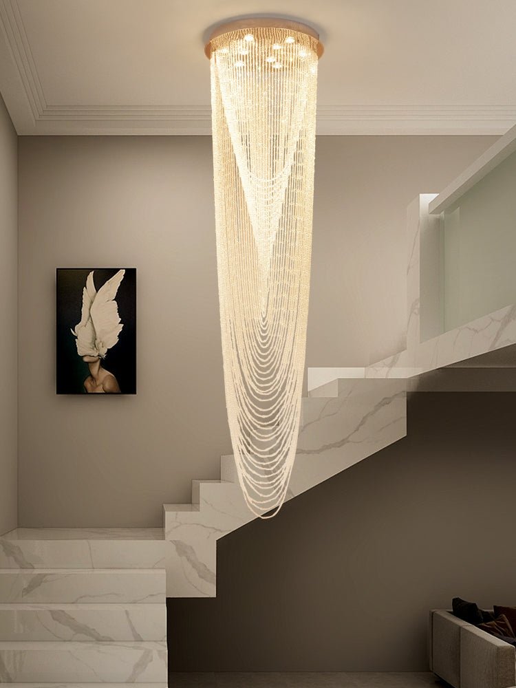 Extra Large Affordable Luxury Tiered Tassel Watefall Crystal Chandelier for Spiral Staircase/Villa/Hotel Lobby/Foyer - cyranlamps