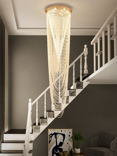 Extra Large Affordable Luxury Tiered Tassel Watefall Crystal Chandelier for Spiral Staircase/Villa/Hotel Lobby/Foyer - cyranlamps