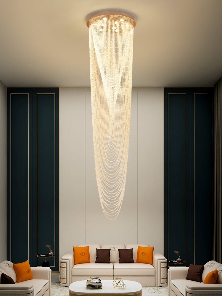 Extra Large Affordable Luxury Tiered Tassel Watefall Crystal Chandelier for Spiral Staircase/Villa/Hotel Lobby/Foyer - cyranlamps