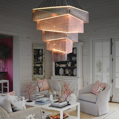Extra Large Art Multi - tier Aluminum Chain Tassel Chandelier for High - Ceiling Room - cyranlamps