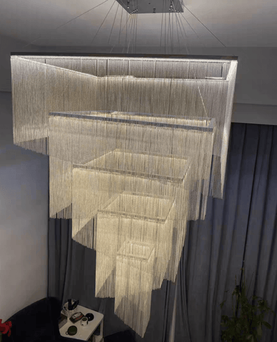 Extra Large Art Multi - tier Aluminum Chain Tassel Chandelier for High - Ceiling Room - cyranlamps