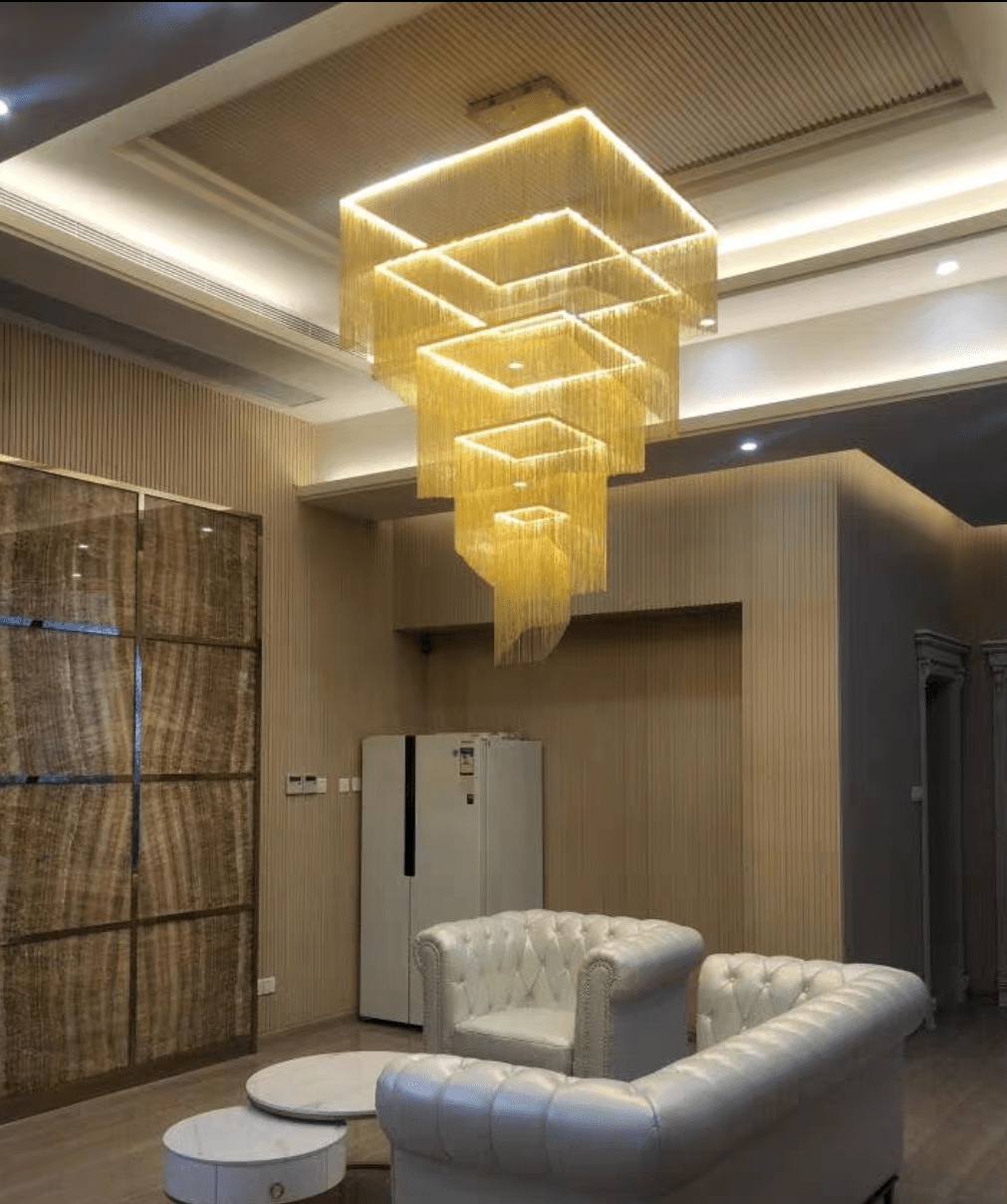 Extra Large Art Multi - tier Aluminum Chain Tassel Chandelier for High - Ceiling Room - cyranlamps